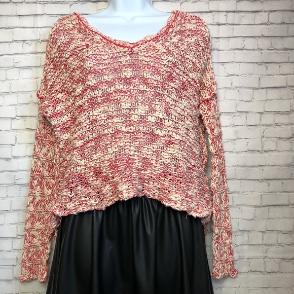 Free People Sweaters - Free People Chunky Knit v-neck Red White Sweater M